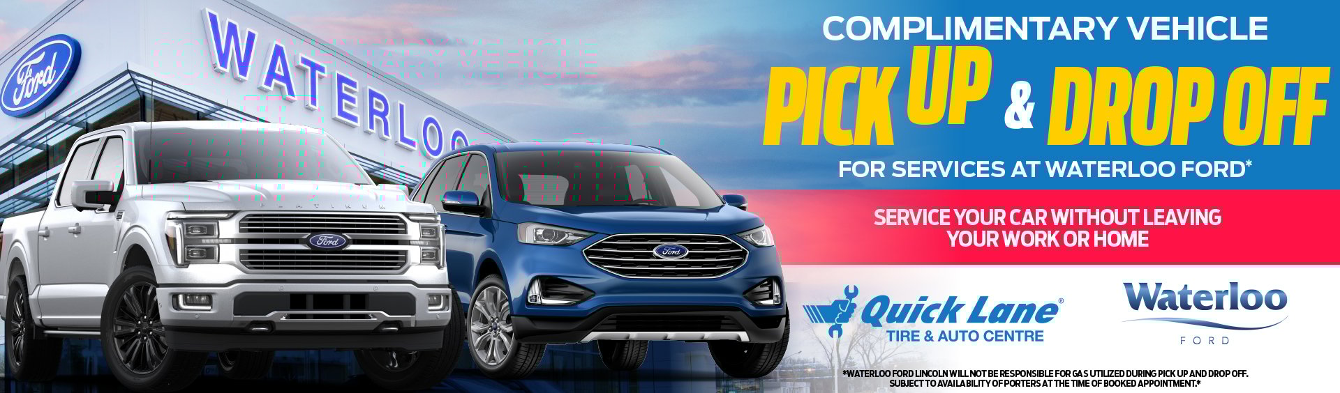 Complimentary Vehicle PIckup & Drop off for services at waterloo ford. Service your car without leaving your work or home. 